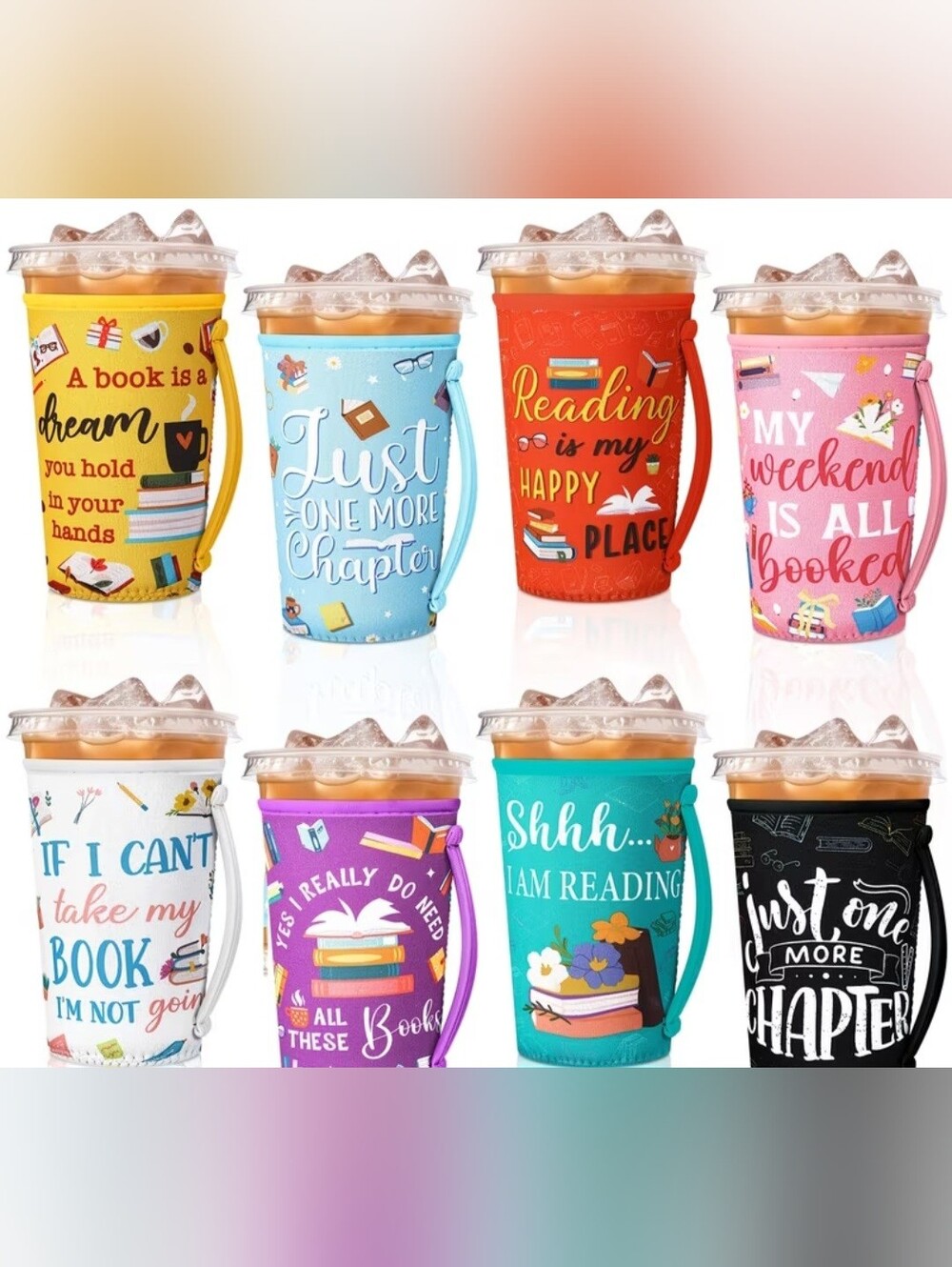 Set of 4 Random Book Lover Tumbler Sleeve Covers